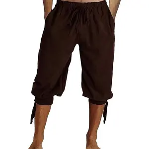Runcati Mens Pirate Shorts Halloween Medieval Renaissance Banded Pants Viking Knicker Colonial Linen Costume