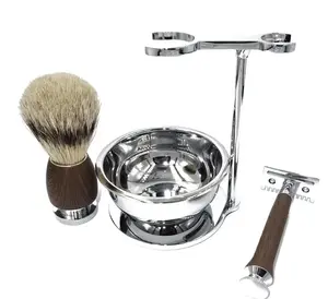 iRAZOR New Luxury Classic 4-Piece Mens Grooming Shaving Kit Gentleman Wet Double Edge Safety Razor Set With Lather Bowl