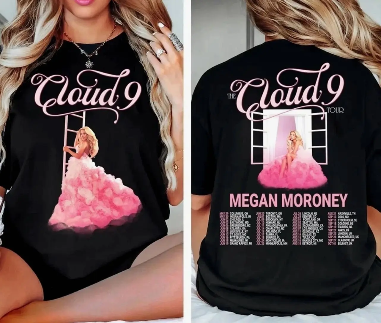 Vintage Black The Cloud 9 Graphic Two Sided T-Shirt 0IT