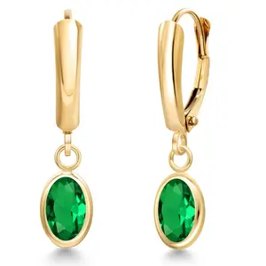 14K Yellow Gold Green Nano Emerald Earrings For Women (1.20 Cttw, Oval 7X5MM)