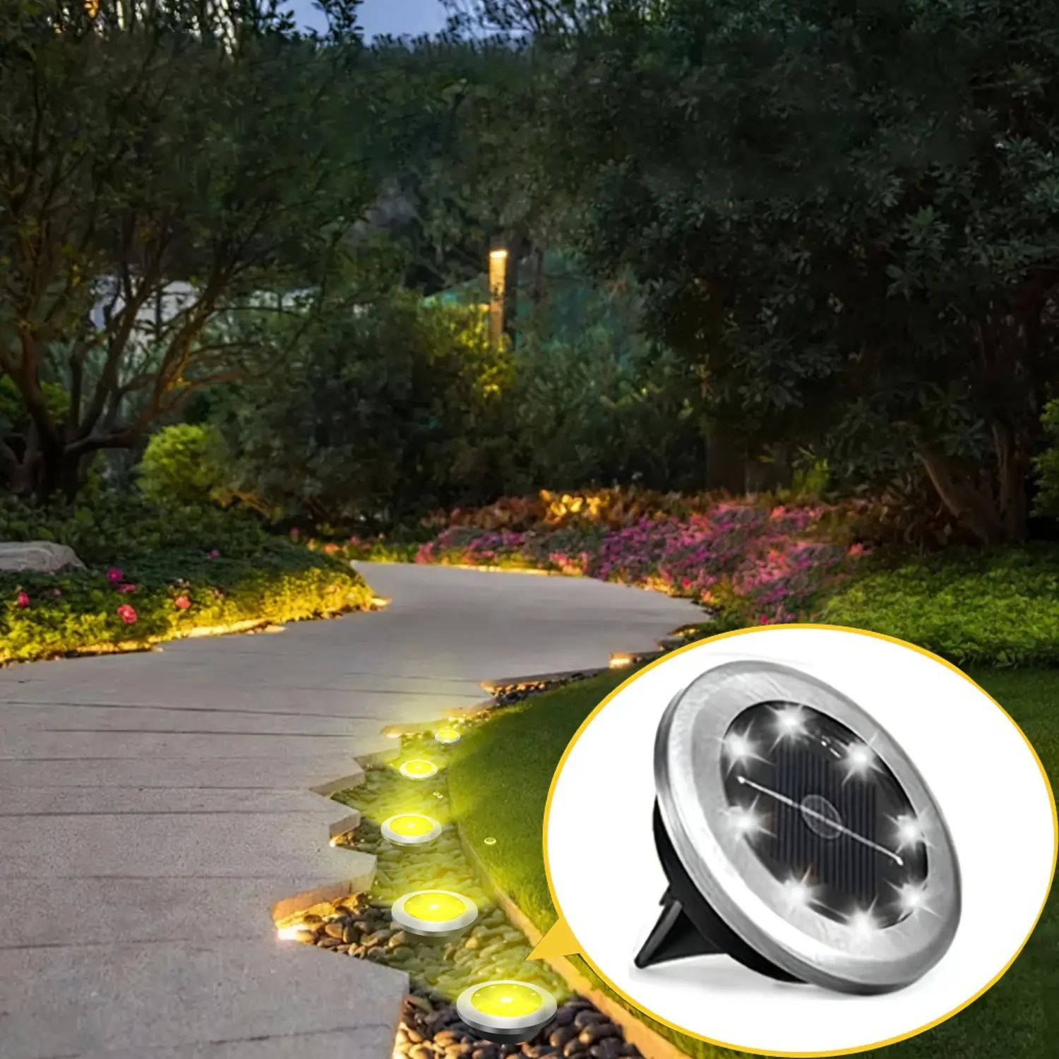 Solar ground lights, lawn lights, solar pathway lamp, Solar Lights Outdoor, equipped with 8 LED bulbs, automatic switch, stainless steel waterproof design, suitable for landscape lighting, paths, courtyards, lawns, pools (4/8/10/12-pack)