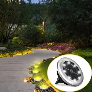 Solar ground lights, lawn lights, solar pathway lamp, Solar Lights Outdoor, equipped with 8 LED bulbs, automatic switch, stainless steel waterproof design, suitable for landscape lighting, paths, courtyards, lawns, pools (4/8/10/12-pack)