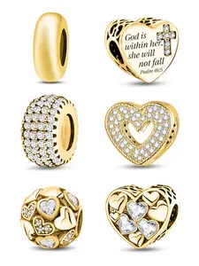 Heart Shaped Pendant & Cross Beads, Fashionable Rhinestone Decor Charm for Women & Men, Trendy All-match & Exquisite Jewelry for Birthday Gift