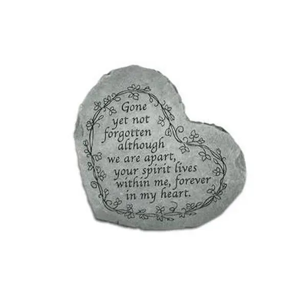 212 MAIN Small Cast Stone Weatherproof Heart Plaque, Decorative Hanging Home Decor Product, "Gone Yet Not Forgotten" Handcrafted Piece