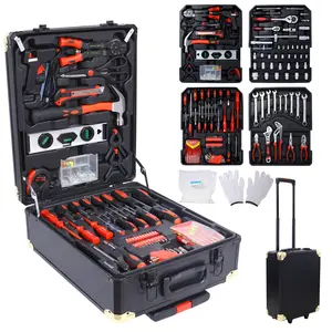969pcs/899pcs Home Repair Tool Set Kit for Men, Toolbox Storage Case with 4 Drawers, General Household Tool Kit with Rolling Tool Box, Tool Set Kit for Maintenance, Garden, Homeowner, Handyman -Black