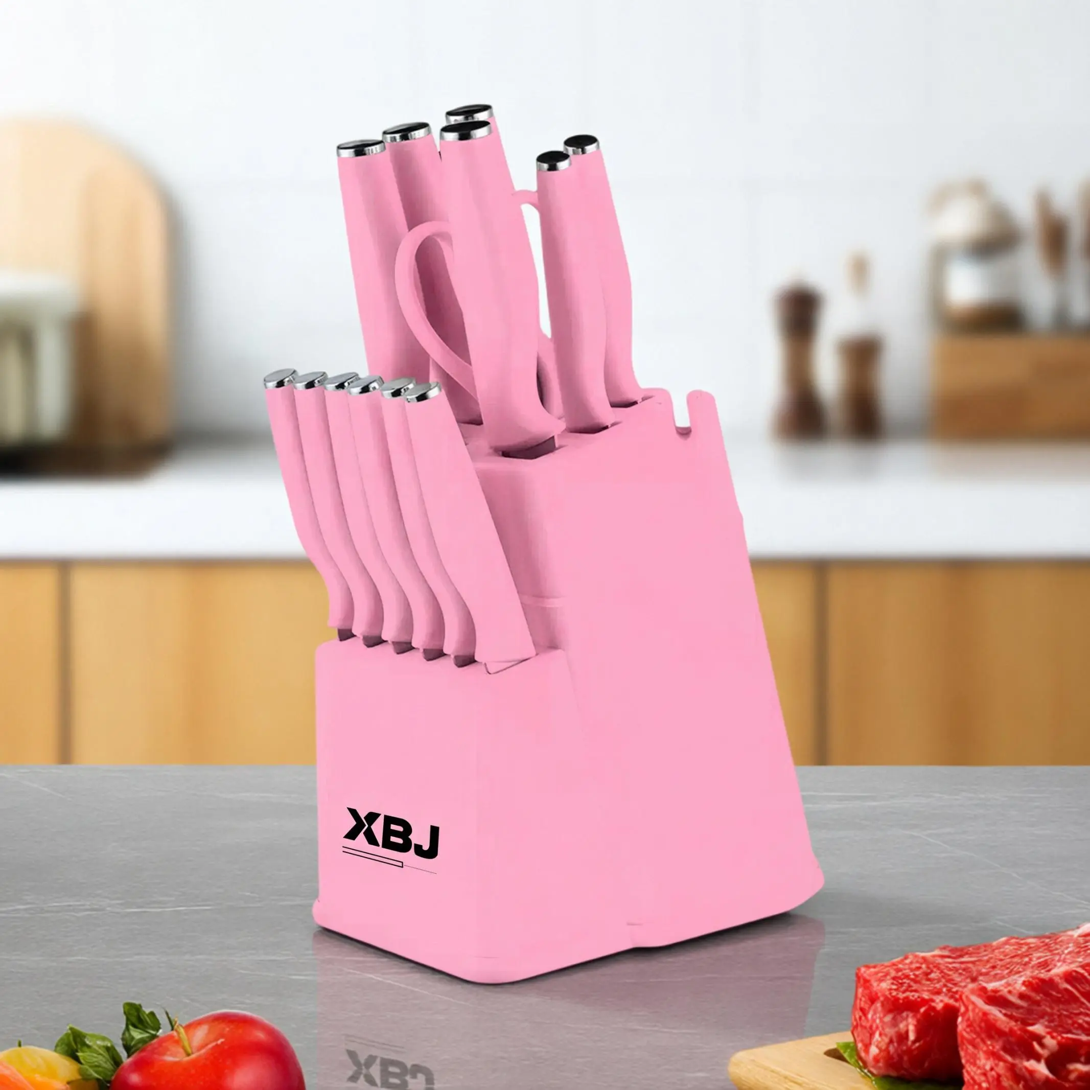 15-piece pink knife set