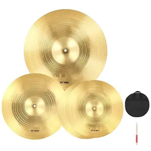 3-Piece Drum Cymbal Pack For Drum Set - Includes 14-Inch, 16-Inch And 20-Inch Hi-Hat, Crash And Ride Cymbals; Brass Alloy Construction; Versatile For Studio, Live Stage And Practice; Suitable For Beginners To Pros