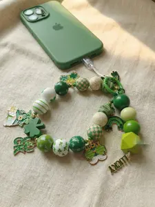 Lucky Clover Phone Chain Bag Keychain, Easter Irish Festival Gift Accessory, Solid Pattern, Party Style, No Choking Hazard