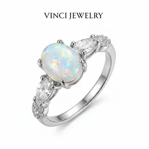S925 Oval-Cut Synthetic Opal Ring with Cubic Zirconia Accent Design, Sterling Silver Opalite Ring for Women Girls, Luxury Elegant Style,Perfect Jewelry Gift for Her Girlfriend Mom,Engagement Wedding Ring for Daily Wearing Birthday Party