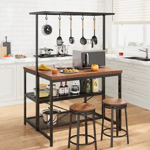 Kitchen Island with Storage, Bakers Rack with Power Outlet, 3 Tier Microwave Stand and Oven Shelf, Large Coffee Bar Table, Storage Shelf for Kitchen Dining Living Room with 5 Hooks