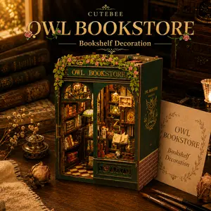 CUTEBEE Wooden Decorative Miniature Bookshelf with LED Lights, DIY Bookcase with Unique Design, Perfect Gift for Holiday Givers, Room Decor to Decorate Your Shelf, Mini Useful Gifts for Creative Enthusiasts