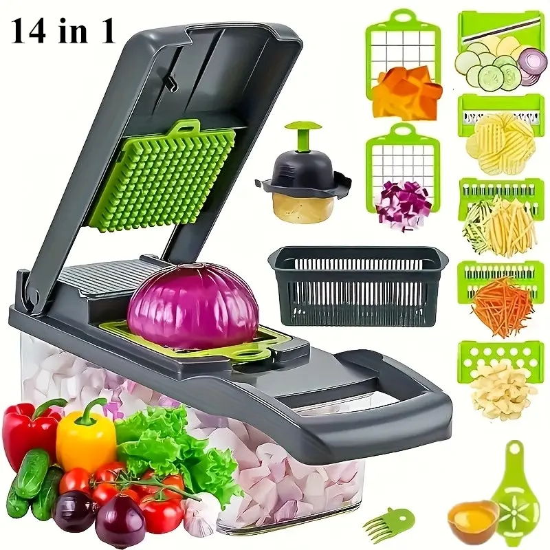 Vegetable Slicer Shredder Grinder, 14-In-1 Onion Potato Fruit Chopper, Essential Kitchen Tool for Easy Meal Prep, Kitchen Gadgets, Utensils, Onion Potato Grater, Multifunctional Cabbage Grater, Vegetable Cutting Slicer, Vegetable Cutter