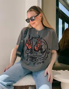 Everything Is Fine Skull Graphic Tee, Comfort Colors Oversized Shirt, Vintage Grunge T-Shirt