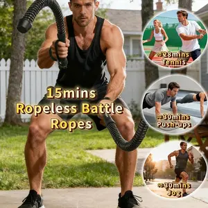 Household Fitness Cordless Battle Rope - Portable Wireless Training Rope Fitness Equipment, Unisex, HIIT High-Intensity Interval Training Weighted Rope, Multifunctional Exercise Gear for Home and Travel (Black)