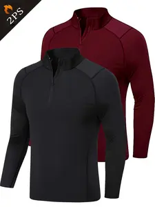 Men's Long Sleeve Quarter Zip Fleece Lined Running Shirt, Moisture-Wicking Quick-Dry Pullover, Slim-Fit Sportswear for Outdoor Workout Athletic Style Activewear