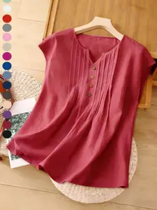 Women's Sleeveless Cotton-Linen T-Shirt, Casual & Stylish Design, Perfect for Everyday Wear, Comfortable Breathable Fabric Material