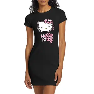 Sanrio Hello Kitty Short-Sleeve Bodycon Dress Soft Comfortable Fabric for Casual Outings Themed Events Perfect for Hello Kitty Fans