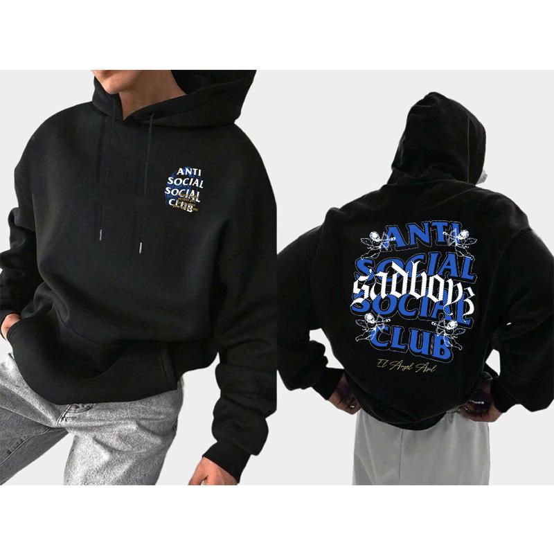 Anti Social Sad Boys Club Hoodie Streetwear Graphic Pullover, Gothic Letter Print Oversized Hoodie, Urban Sadcore Aesthetic , Christmas Gift for Men,Women