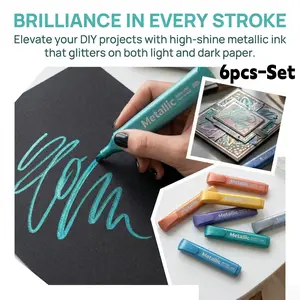 6-Pack Metallic Fluorescent Highlighter Pens Set, Sparkle High-Gloss Markers for Bullet Journals, Coloring, Note-Taking, Study Aid