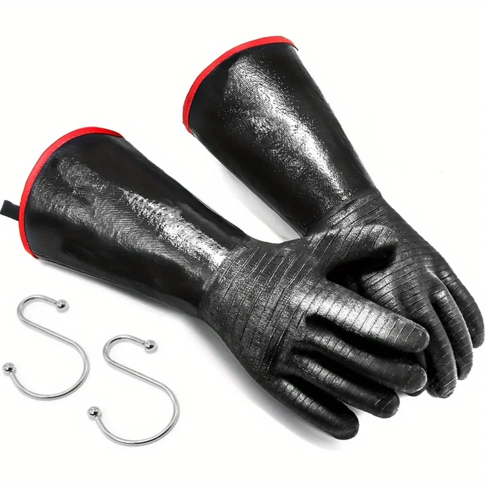 1Set Thicken Heat Resistant Gloves w/S-Hook 14 in Kitchen Oven Mitts Waterproof Grill Gloves Oil Resistant Grilling Gloves Cooking Gloves for Turkey Fryer/Baking/Oven/Smoker