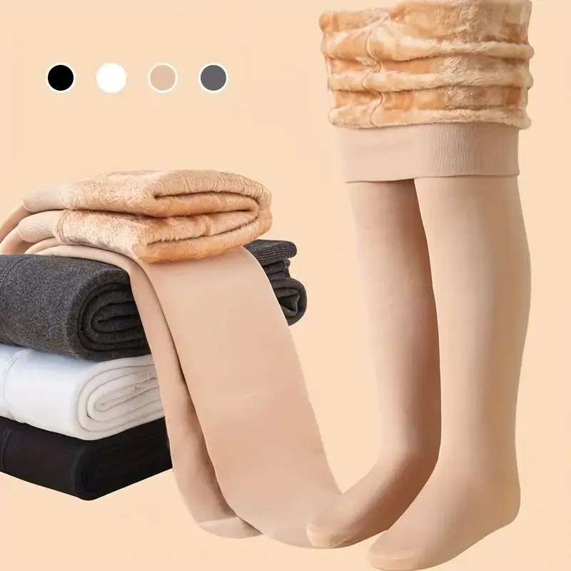 Girls' Fleece Lined Thermal Leggings, Fleece Tights, Thickened Footed Pants for Fall & Winter, Dance Socks, Outdoor Activities, Christmas Gift