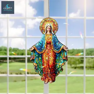 Holographic Virgin Mary Suncatcher, Acrylic Religious Home Decor
