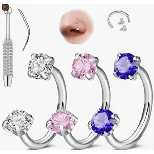 5pcs Set Stainless Steel Double-Headed Zircon Nose Ring Earrings Lip Ring Body Piercing Jewelry High Quality