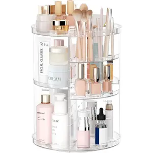 Rotating Makeup Organizer,  8 Adjustable Layers Spinning Skincare Organizer, Cosmetic Display Case with Brush Holder Perfume Tray, Multi-Function Storage Carousel for Vanity Bathroom Countertop