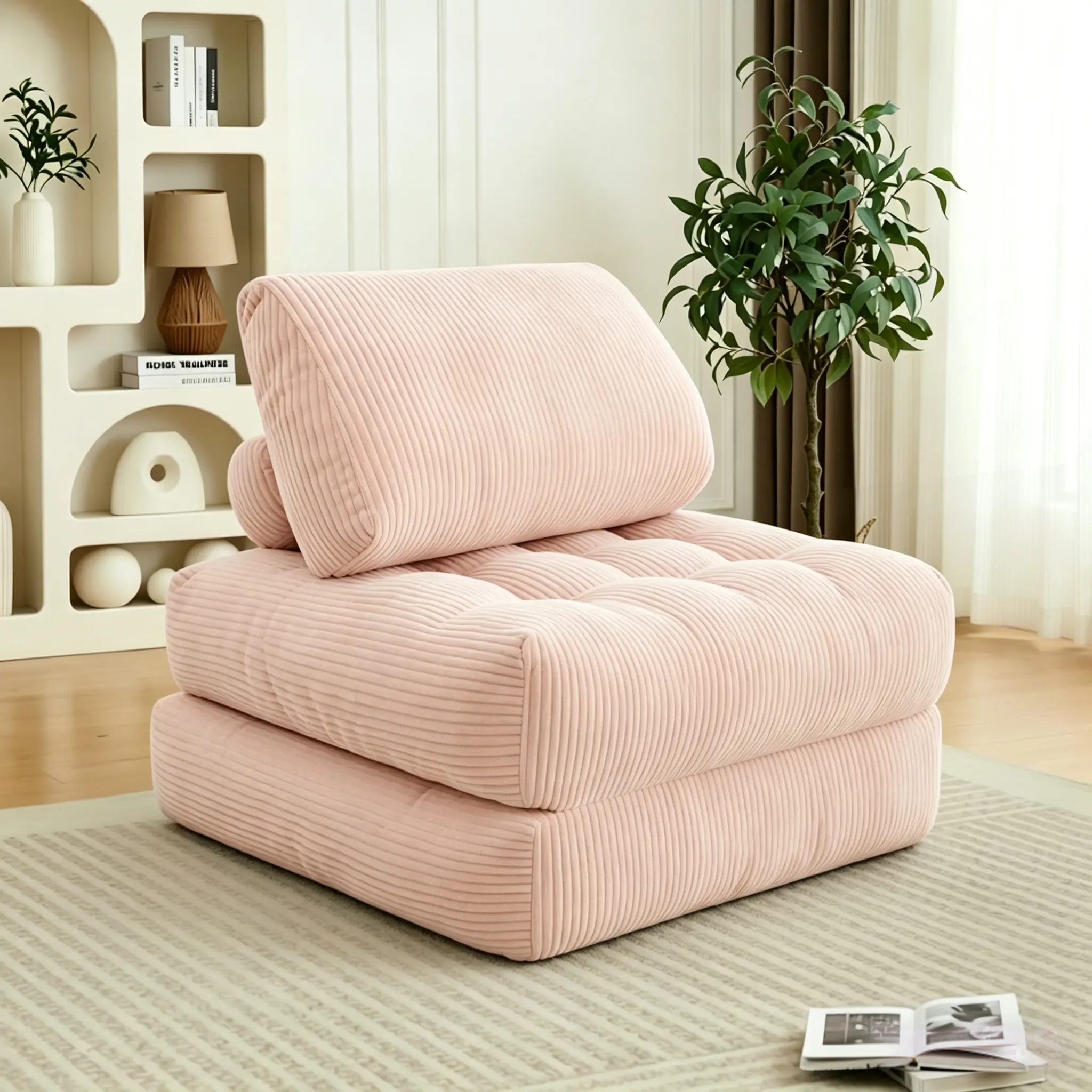 70.8"Corduroy Fabric Beanbag Couch for Living Room, Bedroom & Dorm, Cozy Fluffy Cloud Mini Couch -Pink