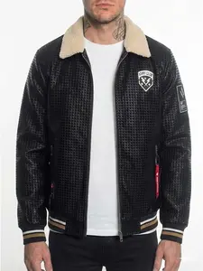 Men's PU Leather Plaid Jacket With Fur Collar, Casual Biker Leather Jacket, Local Stock