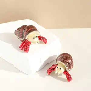 Hand-Painted Ornamental Jewelry Box，Red Yellow Hermit Crab Hinged  Crystal Enameled Trinket Box,Collectible Figurine Keepsake Box