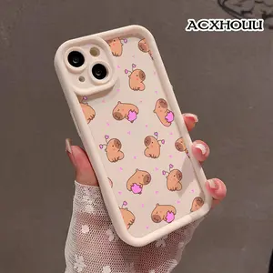 Compatible with iPhone 17 16 E Pro Max 15 Plus 14 13 12 11 XS XR Capybara Love Hearts Stylish Pastel Anti-Fall Lightweight Soft Protective Cover