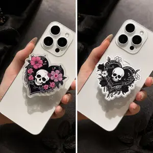 Romantic Gothic Skull Phone Grip – Dark Flower Magnetic Phone Holder