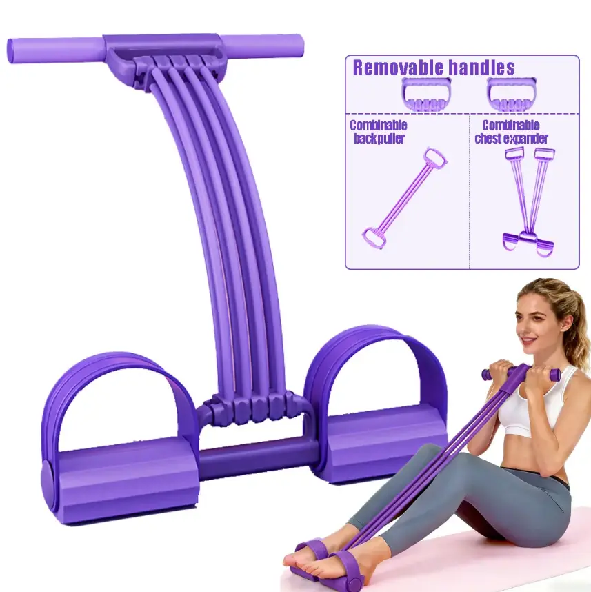 Natural Rubber Pedal Resistance Band, 3-in-1 Ab Exercise System for Core Strength Training with Adjustable Elasticity and Handles for Home Gym, Resistance Band Workout