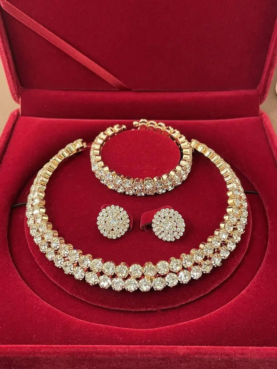 3-Piece Wedding Sets, Fantasy Rhinestone Multilayer Necklace and Bracelet Set, Women's Bridal Accessory