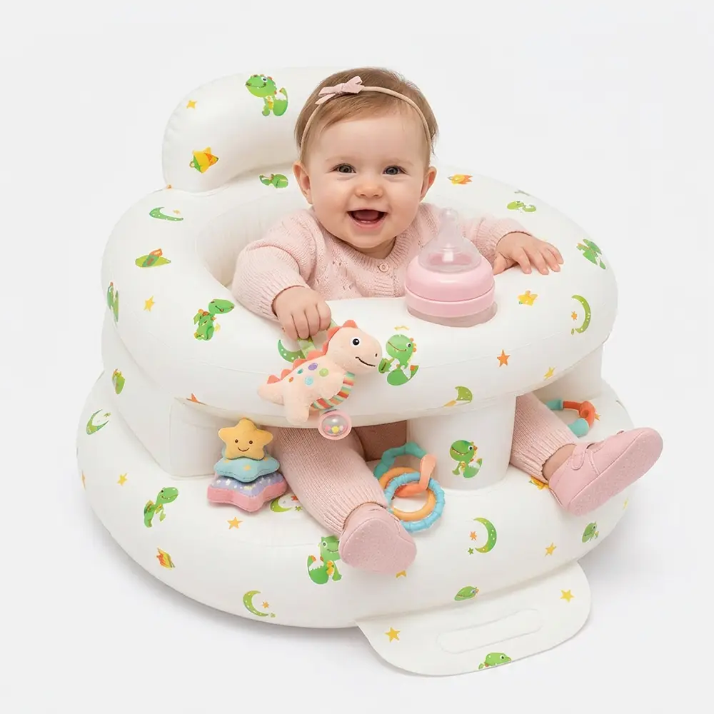 Inflatable Baby Floor Seat with Built-in Air Pump, Inflatable Baby Chair, Cute Cartoon Pattern Inflatable Baby Seat and Sofa Chair, Portable Toddler Chair Baby Furniture for Home