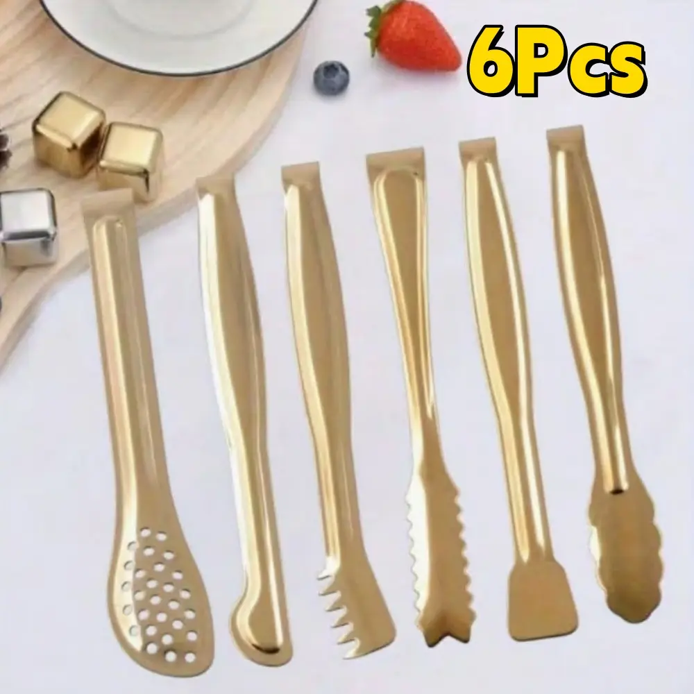 6pcs Golden Mini Serving Tongs Set Appetizers Tongs Stainless Steel Small Sugar Cube Tongs Ice Tongs, Great for Sugar Cube, Candy, Lemon Slice, Jelly, Cookie, Marshmallows money gift