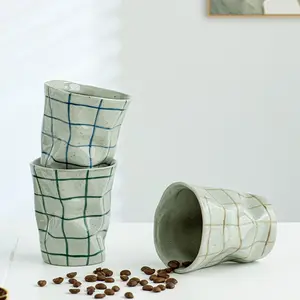 Creative Pleated Plaid Ceramic Cup, Stylish Drinkware for Coffee & Tea Lovers, Durable Porcelain Material, Perfect Gift Idea