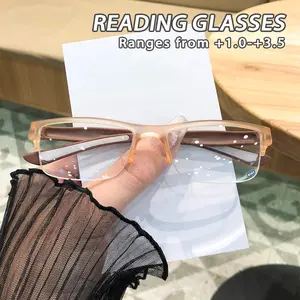 Women's Plastic Browline Half Frame Reading Glasses, Lightweight Casual Fashion Eyewear, Stylish Low Vision Correction