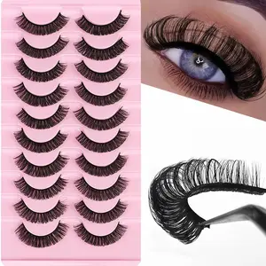 New D Curl False Eyelashes 10 Pairs Set, Large Curved Voluminous Fake Lashes, Dense False Eyelashes, Synthetic Lashes