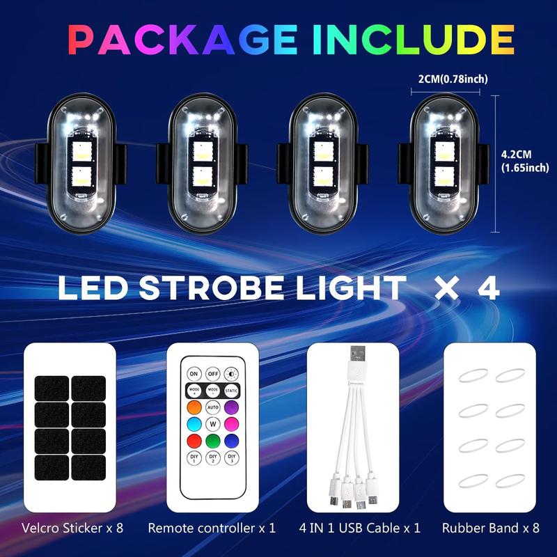 Waterproof Wireless LED Lights with Remote Control 8 Colors USB Charging Strobe Light for Cars Drones Motorcycles Bikes Trucks Emergency Warning Flashing Modes