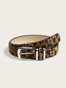Women's Leopard Print Belt Exquisite Belt, Silver Color Buckle Casual Fashion Accessory, Versatile Daily Wear for Jeans & Sweaters, Perfect Gift Idea