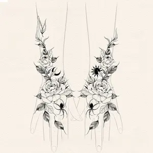 1pcs Dark Flowers Herbal Juice Floral Tattoo Sticker Gothic Aesthetic Sexy Hot Girl Temporary Tattoos abdomen Waterproof Durable Halloween Party Gift Y2K Fake Tattoo for Men and Women