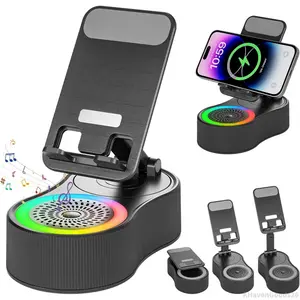 Bluetooth Speaker with HD Sound Quality, 5 in 1 Multifunctional Phone Holder, Emergency Charging (4000mAh), with Colored Ambient Light, for Tablet iPhone Android, Gift for All Ages, Suitable for Computer Desk, Office Desk, Living RoomAHavenGoods26