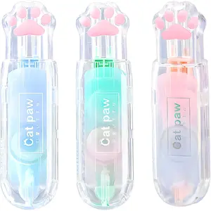 3Pcs Retractable White Correction Tape Cute Cat Paw Pen Shaped Mini Aesthetic Correction Tape Easy to Use for Back to School Office Supplies