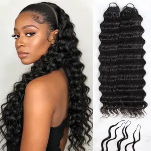 2026 Miracle Knots Crochet Human Hair Deep Wave Feather Crochet Human Hair Bundles Pre-Separated Pre Looped Human Crochet Hair for Black Women Natural Black 18 Inch 120g 100 Strands quick weave