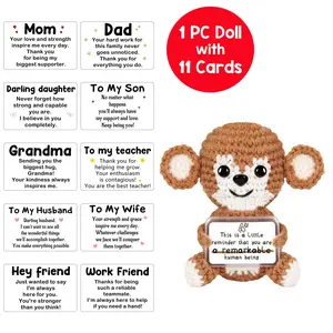 Handmade Crochet Monkey Easter Basket Stuffer - 10 Mood Cards - Emotional Support Gift for Teen Girls - Aesthetic Desk Decor & Healing Buddy