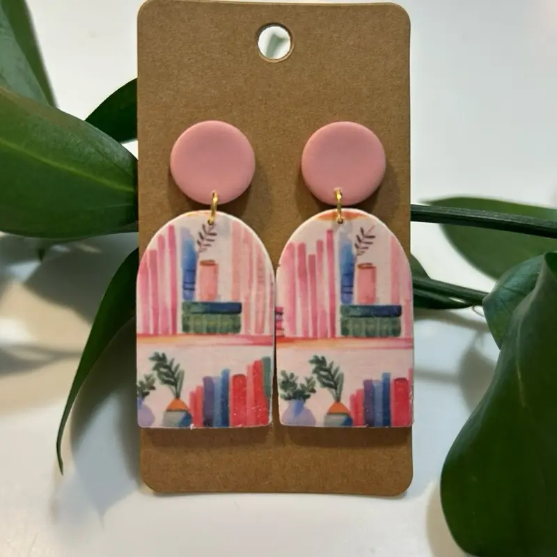Bookshelf Earrings, handmade polymer clay