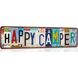 Happy Camper Sign Vintage Metal Tin Signs Funny Happy Camper Decor Camping Accessories For Rv Camping Street Signs Camper Decorations 4x 16 Inches, DUMPER, HAPPY