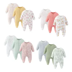 Kiddiezoom 3-Pack Fashion 100% Cotton Cartoon Cute Pattern Long Sleeved Baby Clothes Set (0-12 Months)